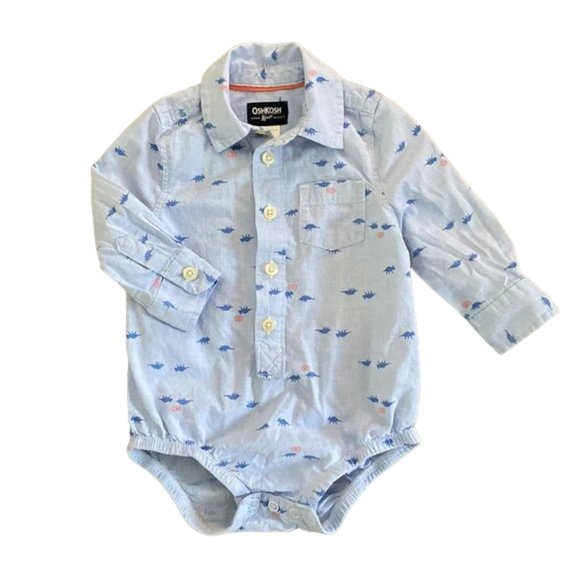 OshKosh B'gosh Hey Dinosaur Button-Front Long Sleeve Bodysuit 9 Months - Picture 8 of 8
